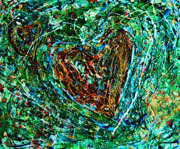 Cuore nel prato, tecniche miste, 40 x 60 cm., 2009